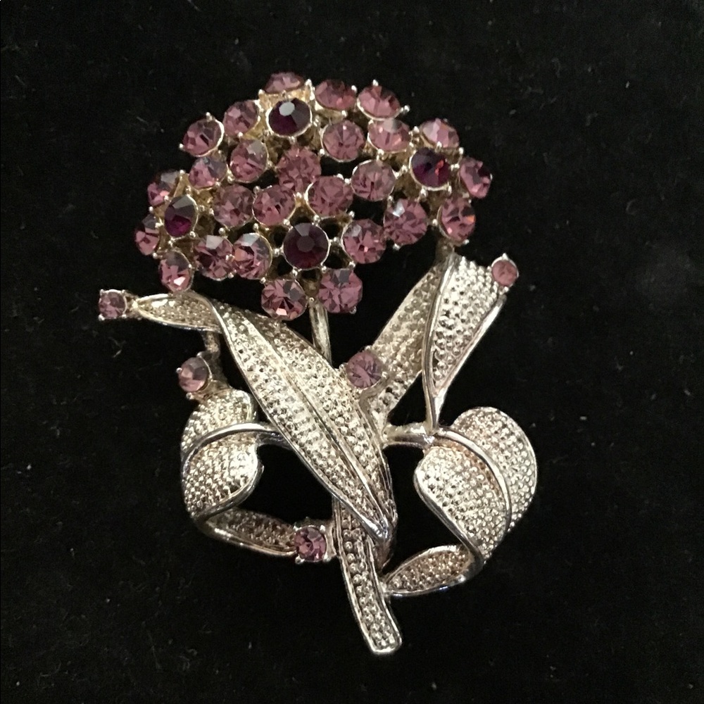 Purple Amethyst & Silver Flower Brooch
